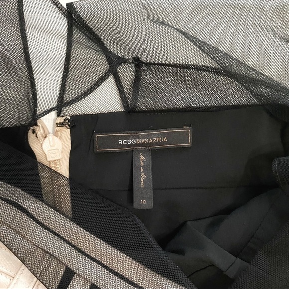 Bcbgmaxazria BRENDA BLACK CHAMPAGNE MESH SATIN BANDAGE COCKTAIL FORMAL DRESS - Picture 8 of 11